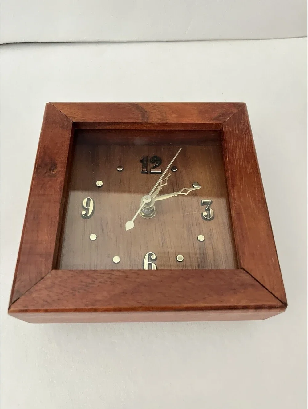 Vintage Mid-Century Teak Wood Desk Clock Minimalist Style Desk Top 5”